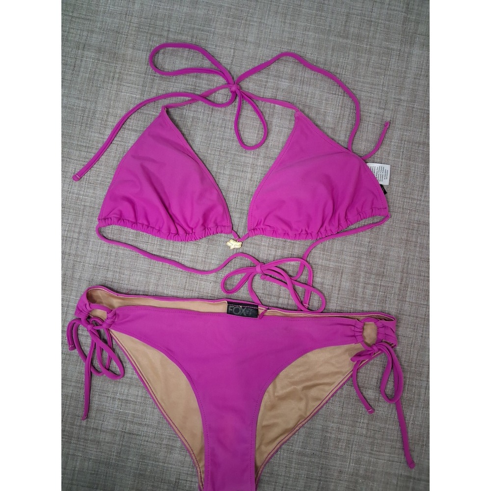 Fox Racing Vintage Y2K Magenta Pink Triangle Bikini Set Gold Logo Size XL